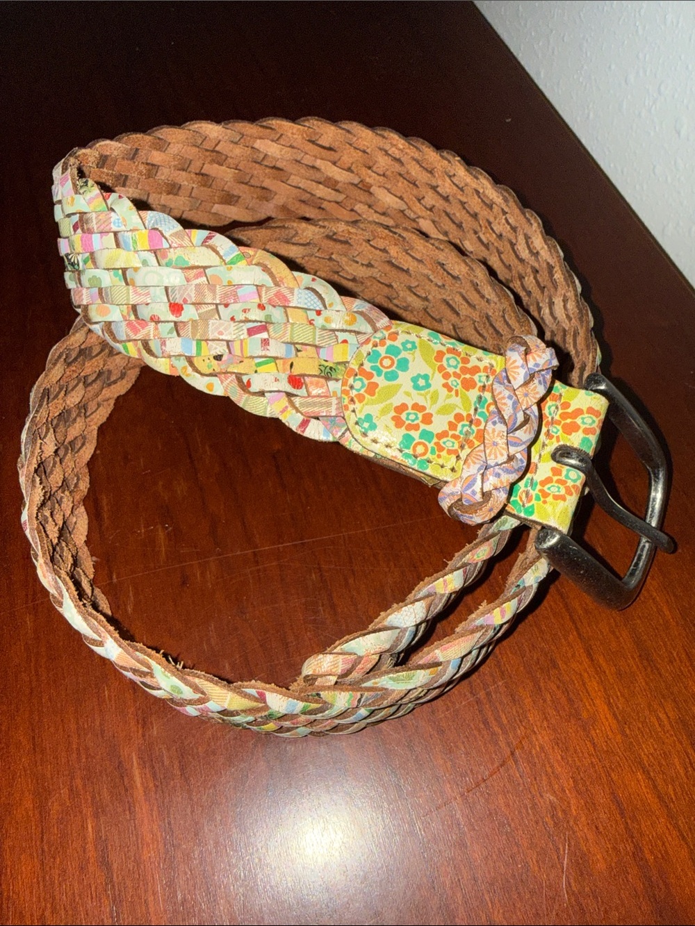 Floral Multicolor Braided Leather Women's Belt